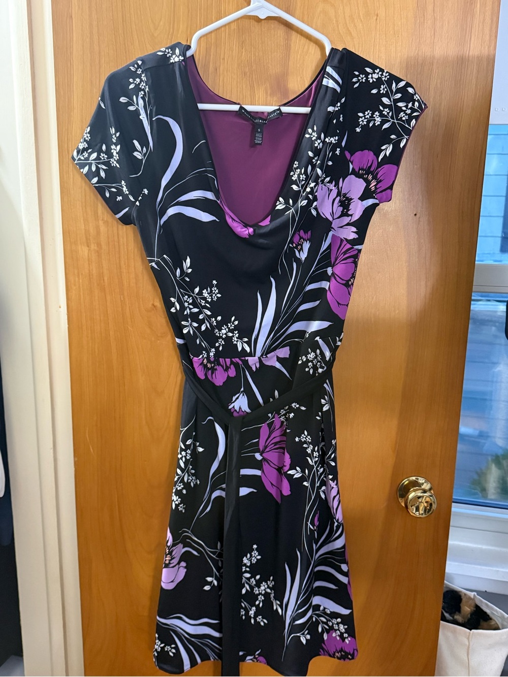 White House Black Market Black Dress with Purple Floral Print